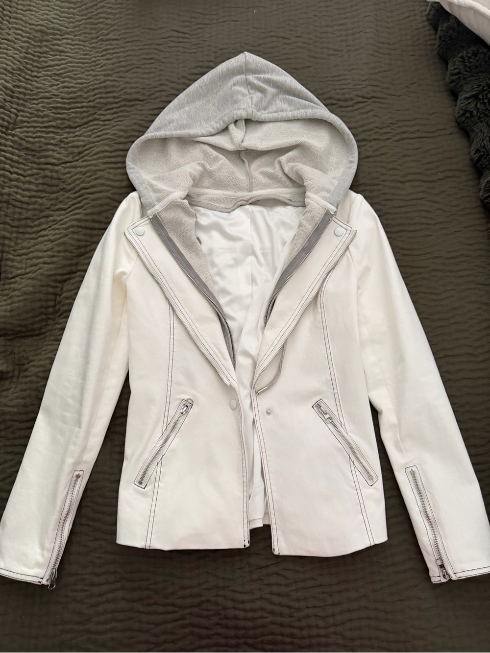 Evereve Women’s White Hooded (removable) Moto Jacket
